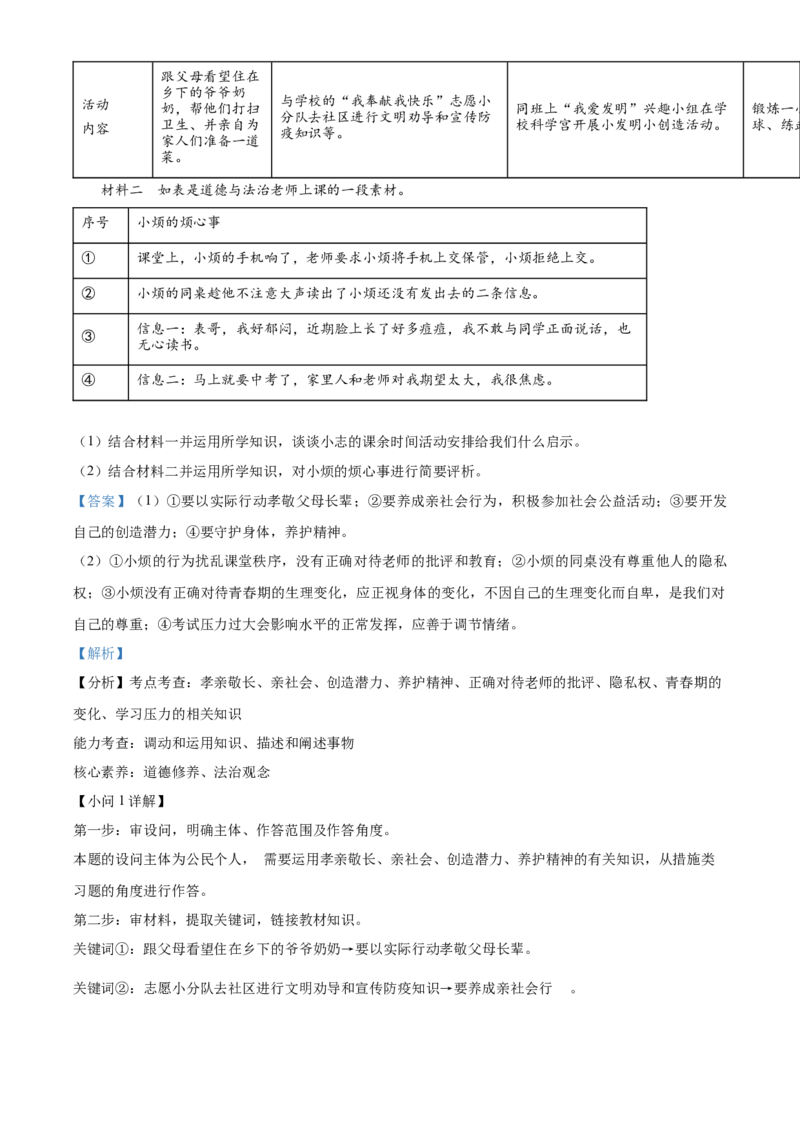 精品解析：2022年湖南省永州市中考道德与法治真题（解析版）_中考真题_7.政治中考真题2015-2024年_地区卷_湖南省_永州政治（只有2022