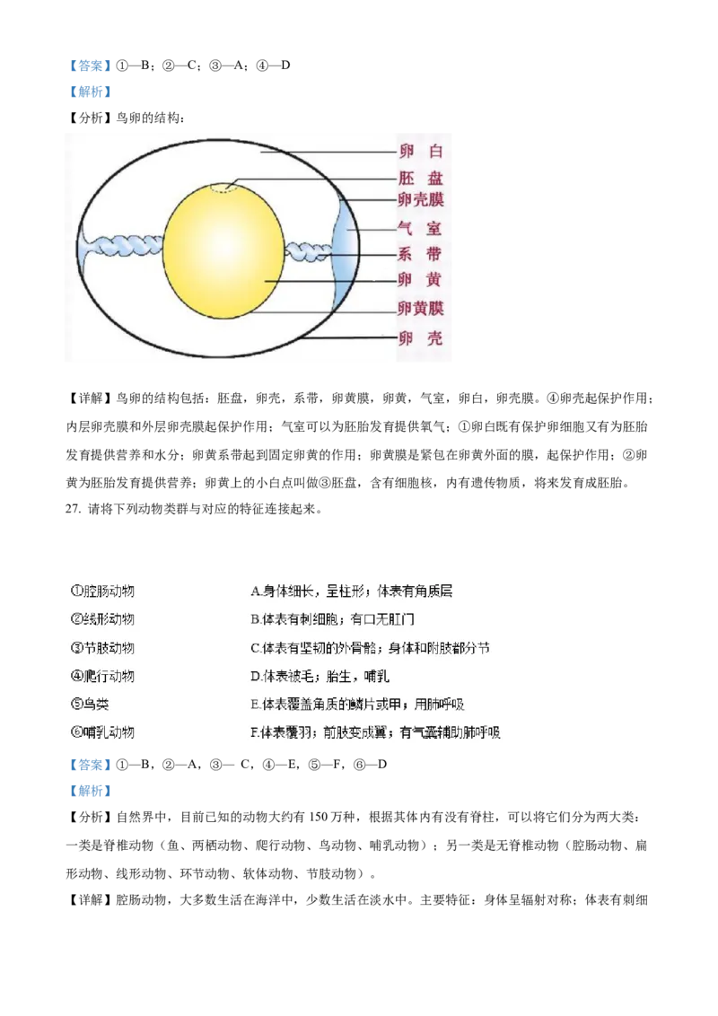 精品解析：2022年黑龙江省齐齐哈尔市中考生物真题（解析版）_中考真题_8.生物中考真题2015-2024年_2022年全国中考生物114份14