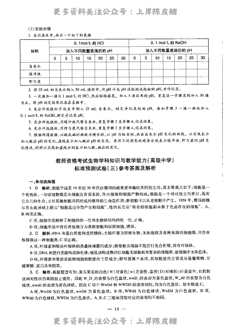 生物学科知识与教学能力（高级中学）标准预测试卷-参考答案及解析_4-教培资料-26年最新资料-同步更新_初中高中教资_03科三专项（进去保存报考的学科即可）_高中_生物