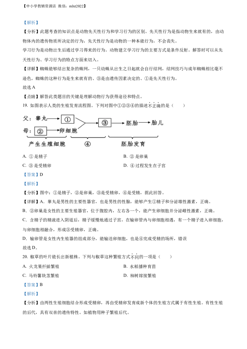 精品解析：2022年广西梧州市中考生物真题（解析版）_中考真题_8.生物中考真题2015-2024年_2022年全国中考生物114份14