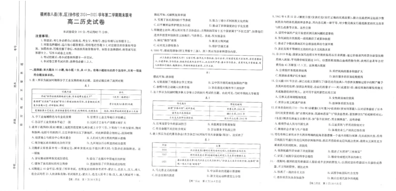 福州市八县（市，区）协作校2024-2025学年第二学期期末联考历史_2025年7月_250717金太阳&middot;福建省福州市八县（市，区）协作校2024-2025学年第二学期期末联考（25-570B）（全科）