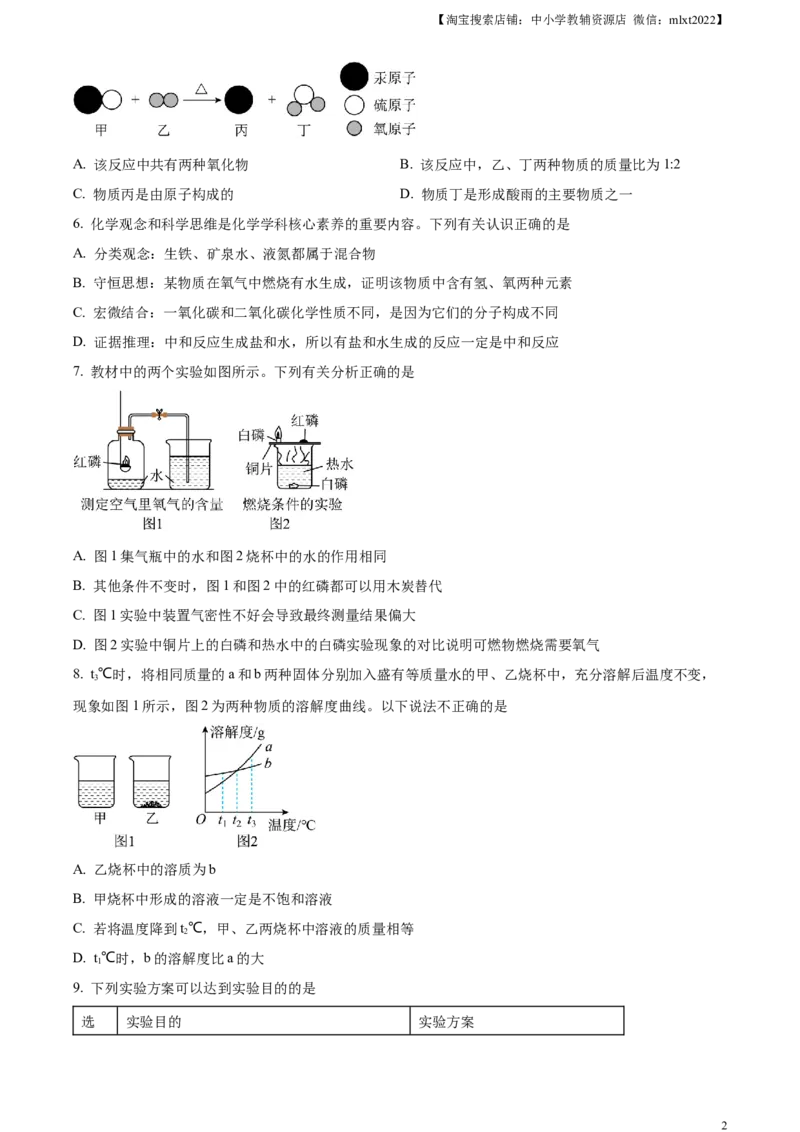 精品解析：2023年湖北省咸宁市中考化学真题（原卷版）_中考真题_5.化学中考真题2015-2024年_2023年中考化学真题7.20_精品解析：2023年湖北省咸宁市中考化学真题