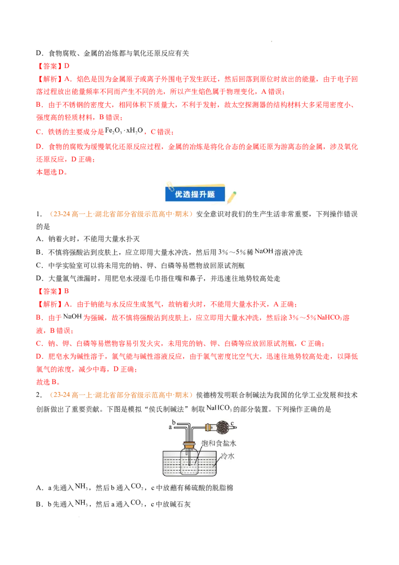 专题04钠、氯及其化合物（解析版）_1多考区联考试卷_0108好题汇编备战2024-2025学年高一化学上学期期末真题分类汇编（新高考通用）