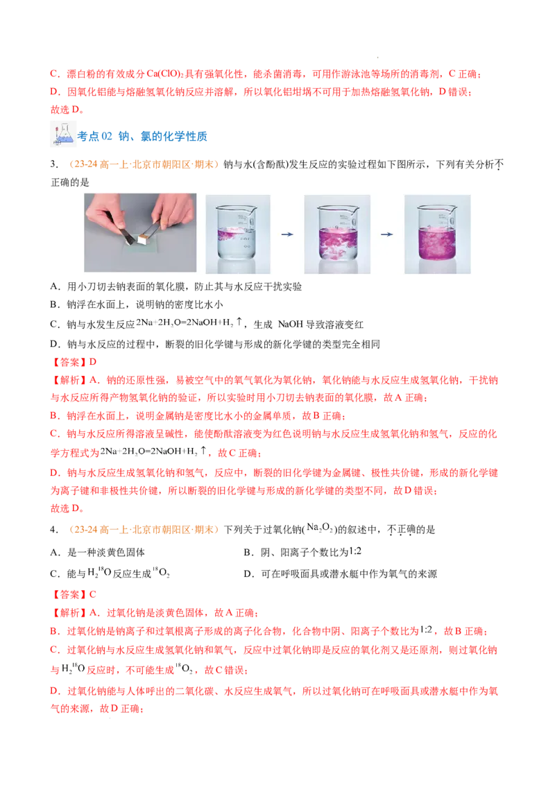 专题04钠、氯及其化合物（解析版）_1多考区联考试卷_0108好题汇编备战2024-2025学年高一化学上学期期末真题分类汇编（新高考通用）