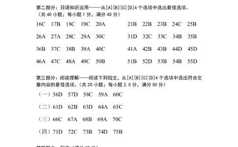 日语参考答案长沙市2024年新高考适应性考试_2024届湖南省长沙市高三上学期新高考适应性考试_2024届湖南省长沙市高三上学期新高考适应性考试日语