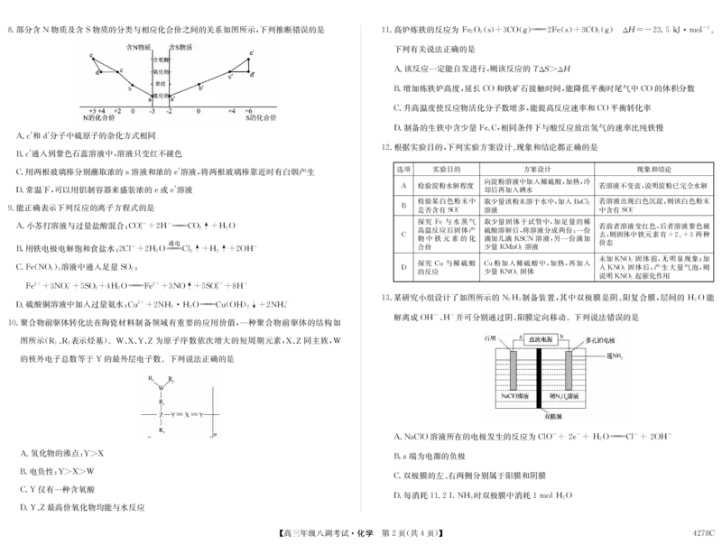 河北省邯郸市磁县第一中学2023-2024学年高三上学期八调考试化学_2024届河北省邯郸市磁县第一中学高三上学期八调考试_河北省邯郸市磁县第一中学2024届高三上学期八调考试化学