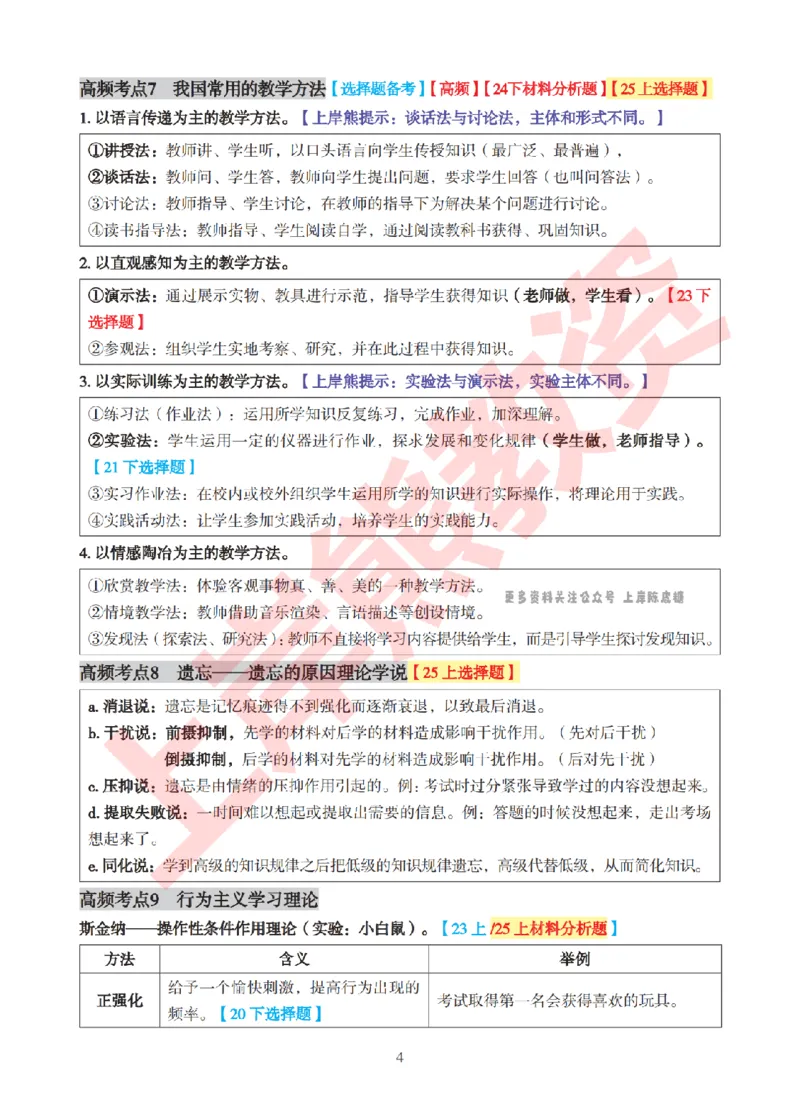 考前8页纸-中学教育知识与能力_4-教培资料-26年最新资料-同步更新_初中高中教资_2025下中学教资笔试_中学冲刺急救包_上岸熊25下教资笔试：最新考前8页纸