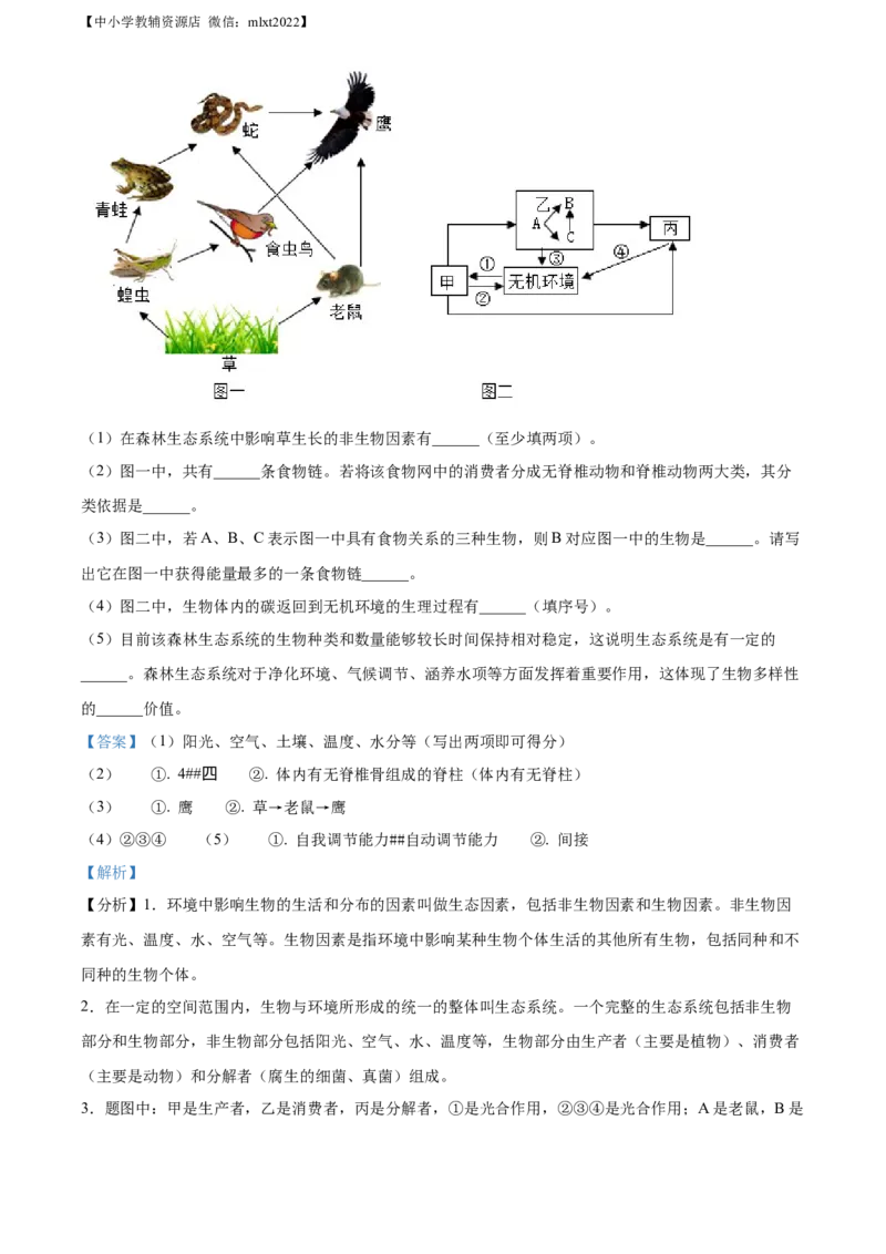 精品解析：2022年山东省枣庄市中考生物真题（解析版）_中考真题_8.生物中考真题2015-2024年_2022年全国中考生物114份14