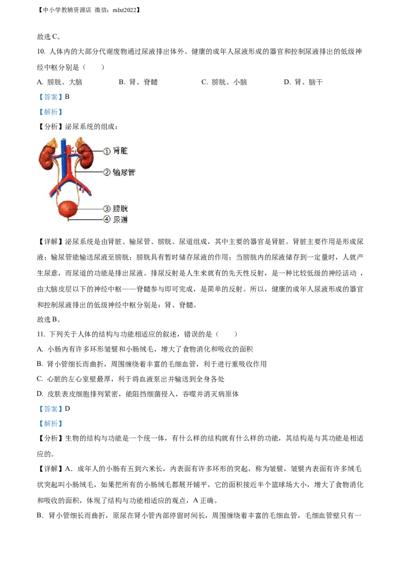 精品解析：2022年山东省枣庄市中考生物真题（解析版）_中考真题_8.生物中考真题2015-2024年_2022年全国中考生物114份14