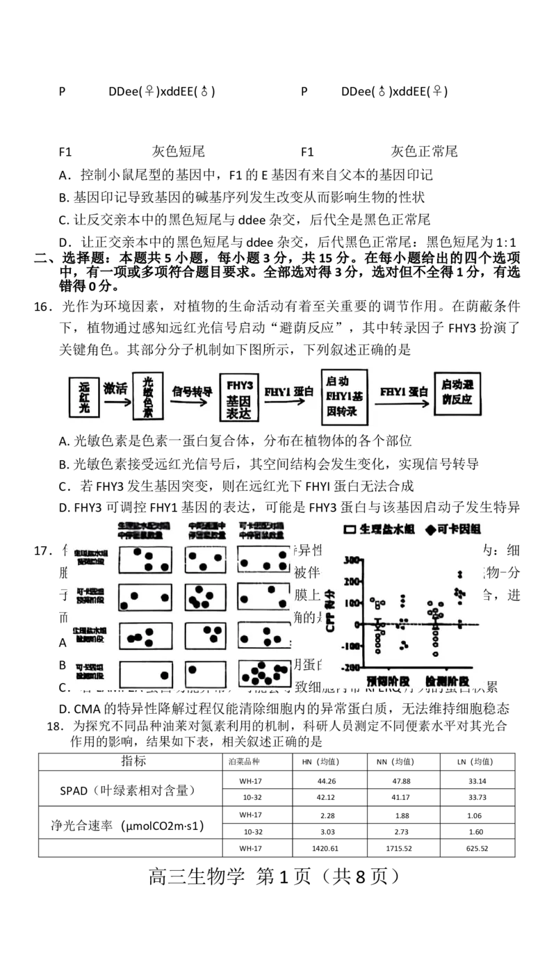 赤峰市2026届高三年级11&middot;20模拟考试生物试题（含答案）_251126内蒙古赤峰市2025-2026学年高三上学期第一次统一检测