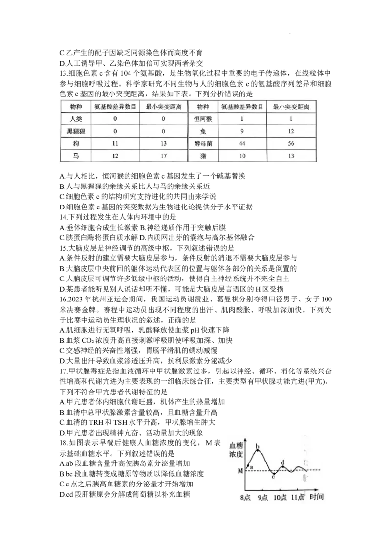 天一大联考2023-2024学年高三上学期冬季教学质量检测生物_2024届安徽省天一大联考高三上学期冬季教学质量检测_安徽省天一大联考2024届高三上学期冬季教学质量检测生物