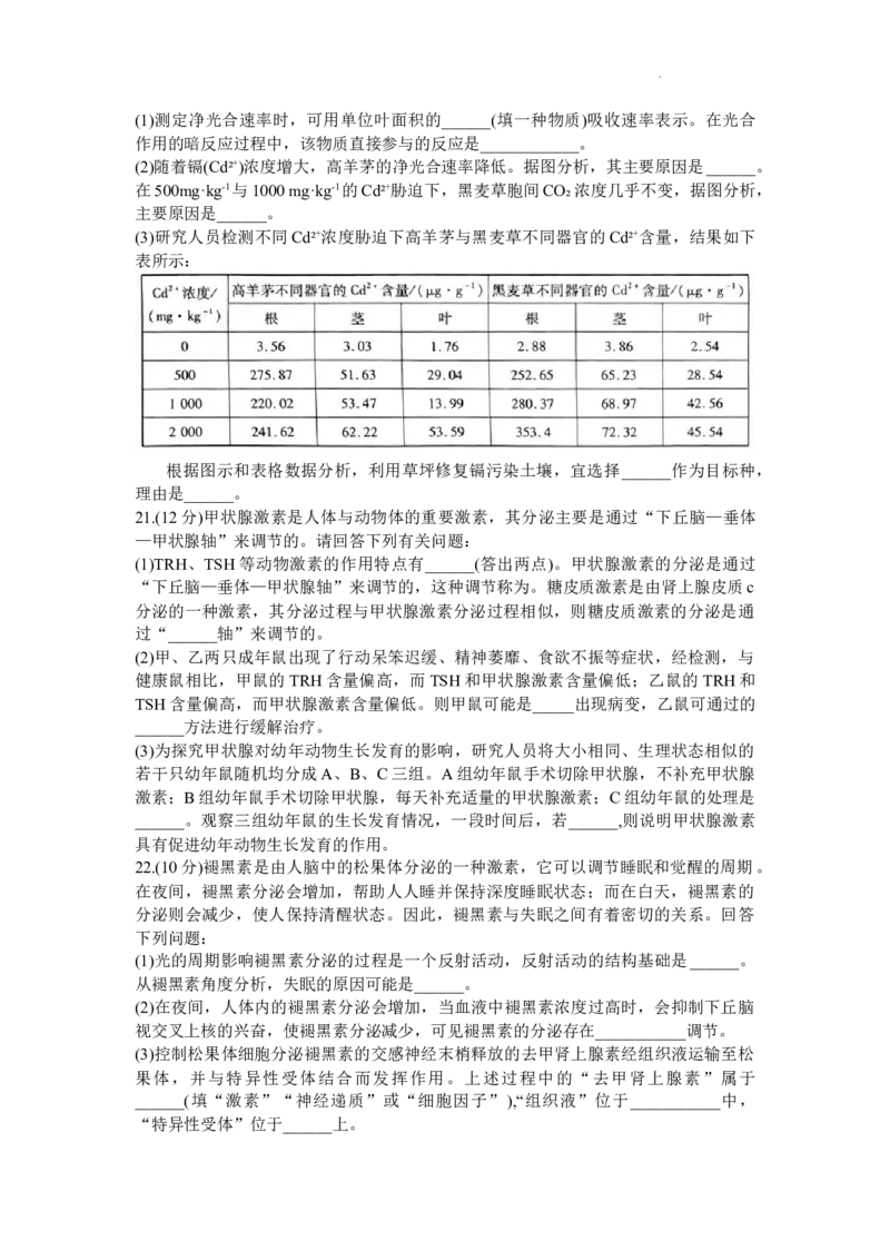 天一大联考2023-2024学年高三上学期冬季教学质量检测生物_2024届安徽省天一大联考高三上学期冬季教学质量检测_安徽省天一大联考2024届高三上学期冬季教学质量检测生物