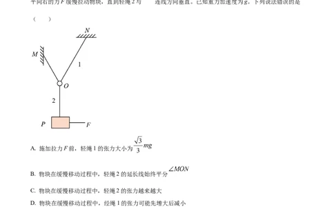 精品解析：2024年1月安徽省普通高等学校招生考试适应性测试物理试题（原卷版）_九省联考更新中_安徽（物化地）_安徽物理（含答案）