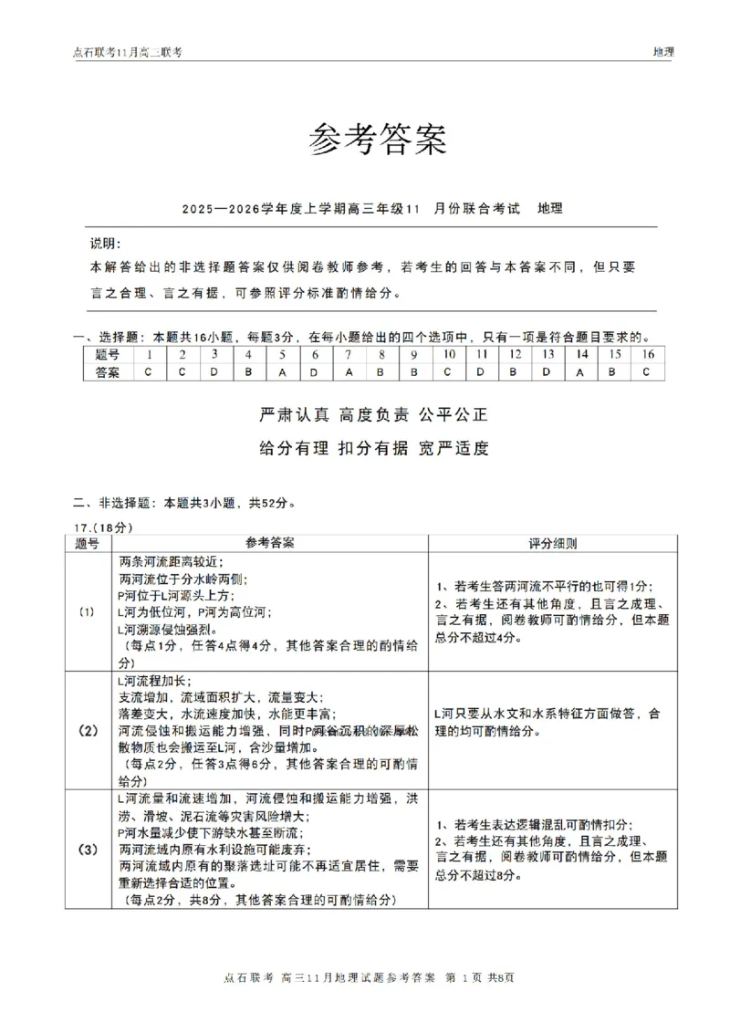 辽宁点石联考2025-2026学年高三上学期11月期中地理答案_251115辽宁点石联考2025-2026学年高三上学期11月期中试题