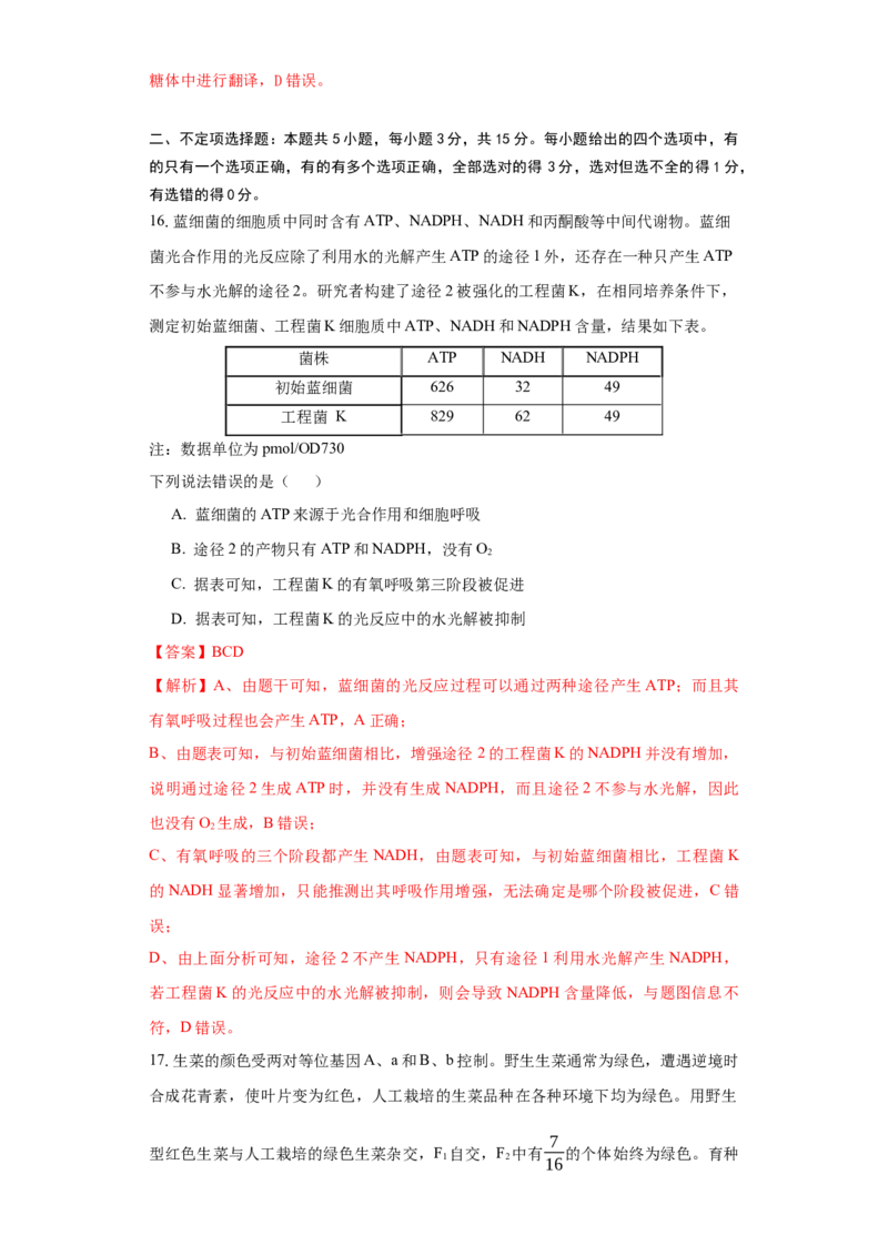 生物（黑龙江、吉林适用，15+5+5题型）全解全析_学易金卷丨2024年1月&ldquo;七省联考&rdquo;考前猜想卷_生物（黑龙江、吉林适用，15+5+5题型）