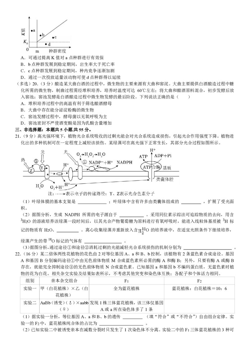 山东生物-试题（回忆版）_1.高考2025全国各省真题+答案_00.2025各省市高考真题及答案（按省份分类）_13、山东卷（9科全）_生物
