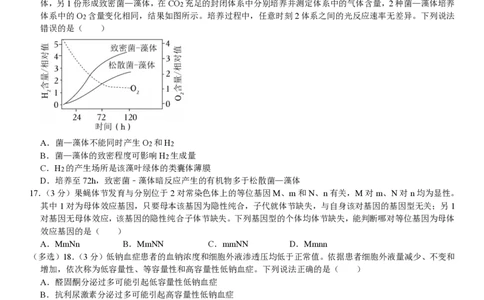 山东生物-试题（回忆版）_1.高考2025全国各省真题+答案_00.2025各省市高考真题及答案（按省份分类）_13、山东卷（9科全）_生物