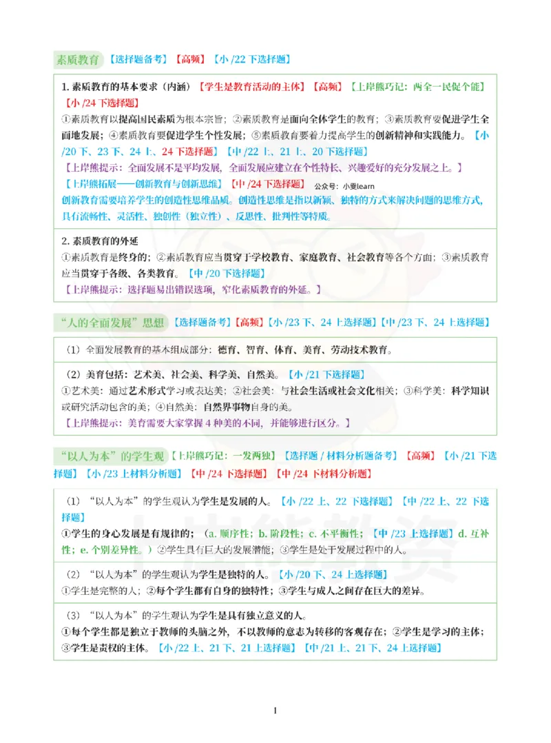 考前页纸中小学综合素质_4-教培资料-26年最新资料-同步更新_小学教资_小学冲刺急救包_2.考前五页纸_小学