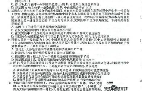 永寿县中学2023-2024学年度高科调研拟测试卷生物_2024届陕西省咸阳市永寿县中学高三上学期高考调研拟测试卷（二）_陕西省咸阳市永寿县中学2024届高三上学期高考调研拟测试卷（二）生物