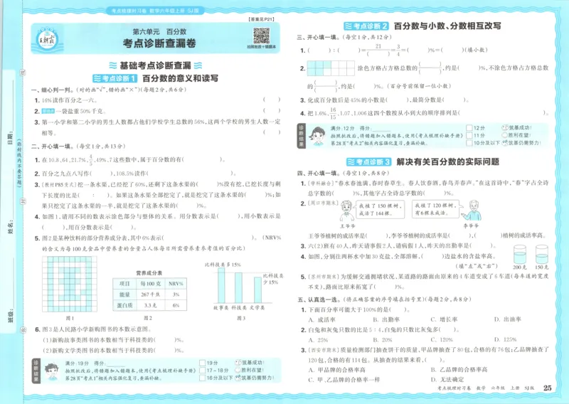 试卷_25秋小学语数英习题试卷_数学_苏教版_数学《王朝霞考点梳理时习卷》苏教25秋(1)_考点梳理时习卷数学SJ6上