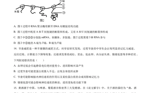 精品解析：黑龙江省哈尔滨市三中2023-2024学年高三1月期末生物试题（原卷版）_2024届黑龙江省哈尔滨市第三中学校高三上学期1月期末