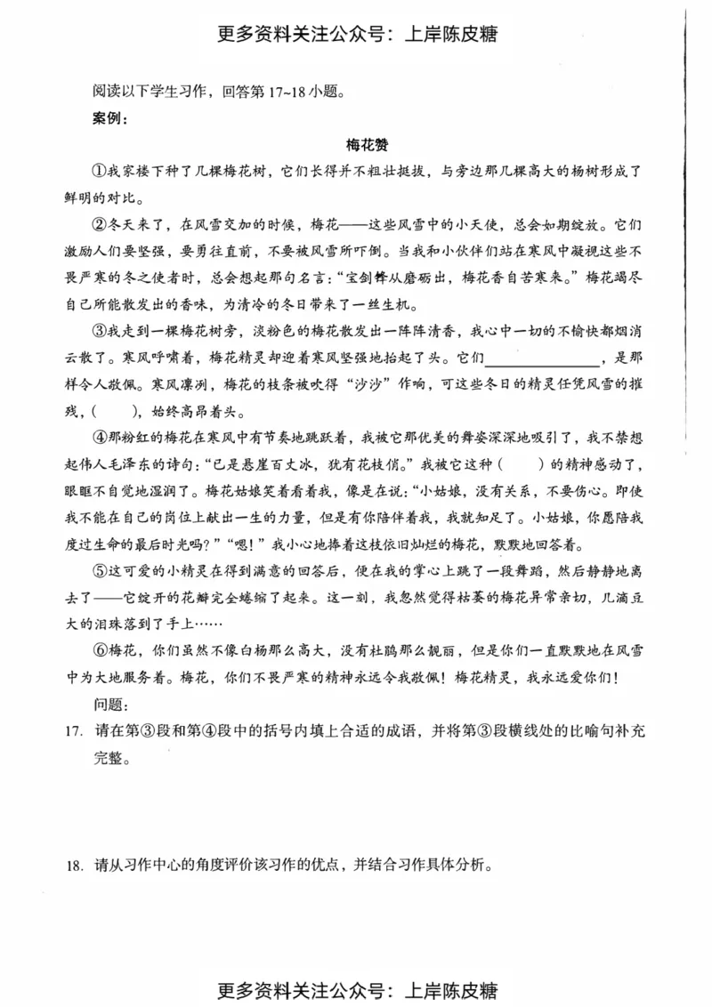 语文学科知识与教学能力（初级中学）标准预测试卷_4-教培资料-26年最新资料-同步更新_初中高中教资_03科三专项（进去保存报考的学科即可）_08初高中科三标准模拟卷_初中