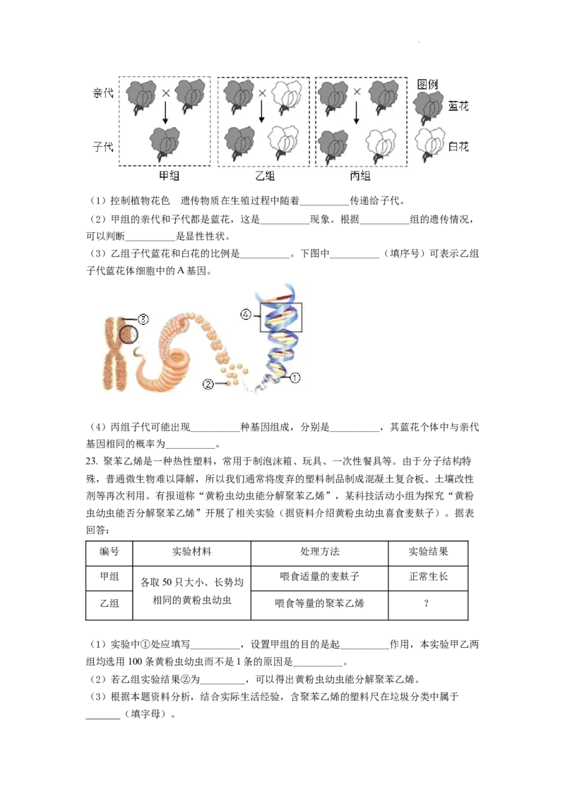精品解析：2022年四川省德阳市中考生物真题（原卷版）_中考真题_8.生物中考真题2015-2024年_2022年全国中考生物114份14