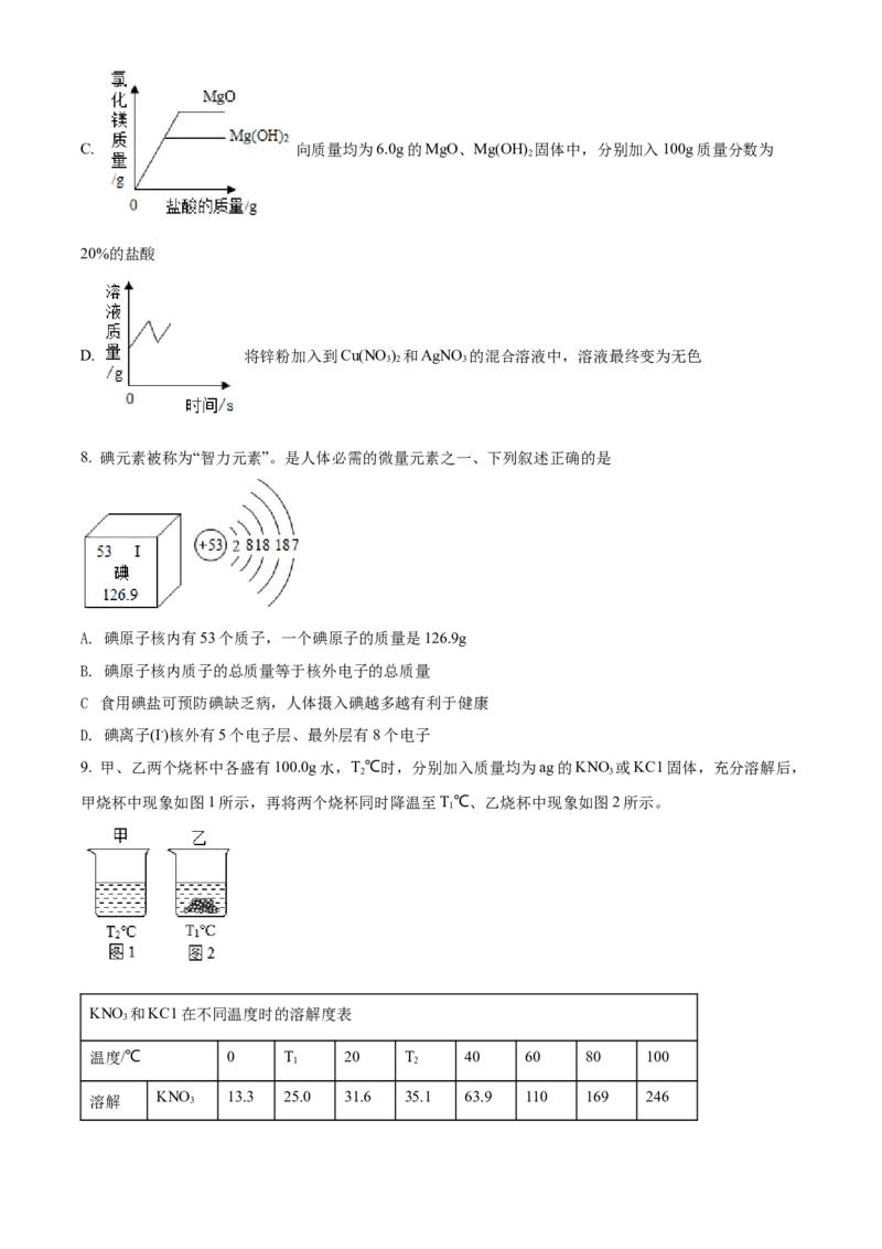 精品解析：2022年黑龙江省大庆市中考化学真题（原卷版）_中考真题_5.化学中考真题2015-2024年_2022年中考化学真题（127份）14