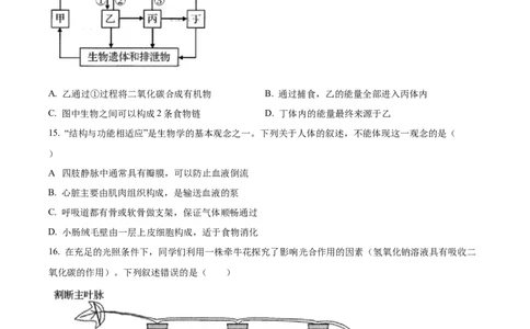 精品解析：2022年山东省青岛市中考生物真题（原卷版）_中考真题_8.生物中考真题2015-2024年_2022年全国中考生物114份14