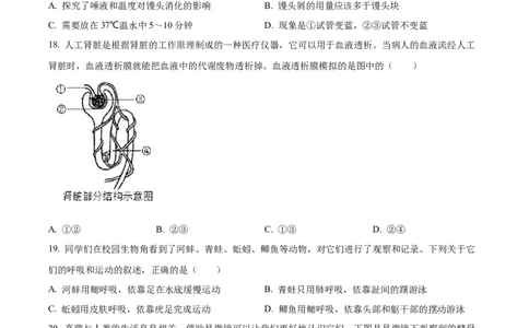 精品解析：2022年山东省青岛市中考生物真题（原卷版）_中考真题_8.生物中考真题2015-2024年_2022年全国中考生物114份14