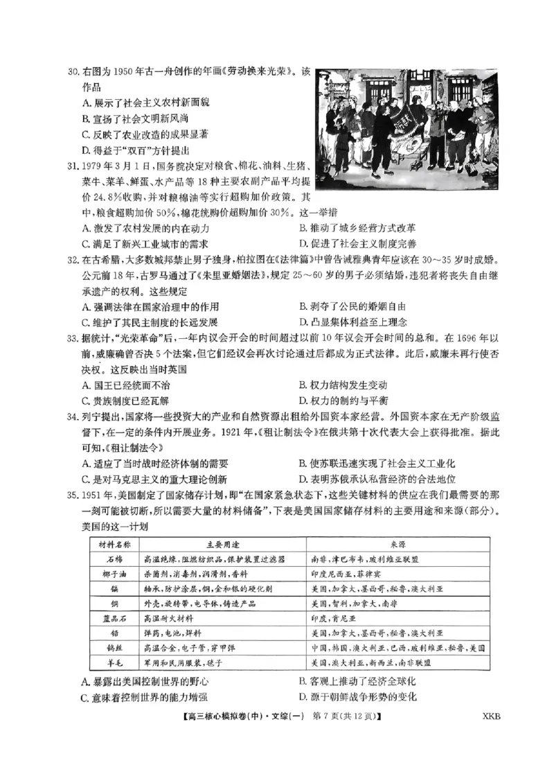 文科综合(一)_2024届九师联盟高三核心模拟卷（中）一_九师联盟2023-2024学年高三核心模拟卷（中）一文科综合