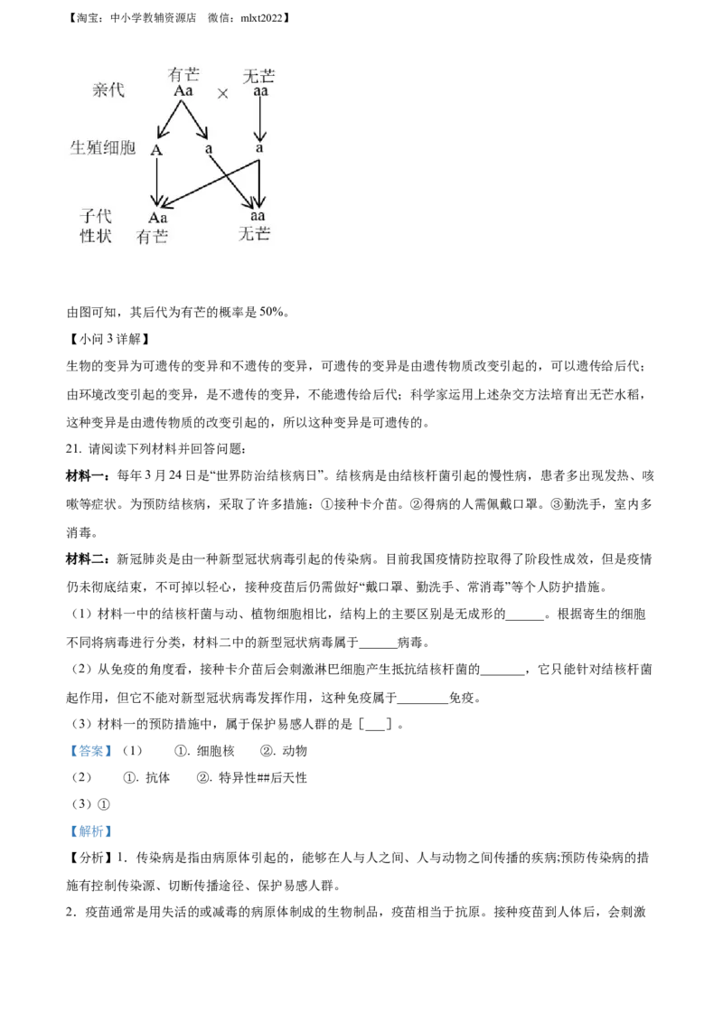 精品解析：2022年辽宁省营口市中考生物真题（解析版）_中考真题_8.生物中考真题2015-2024年_2022年全国中考生物114份14