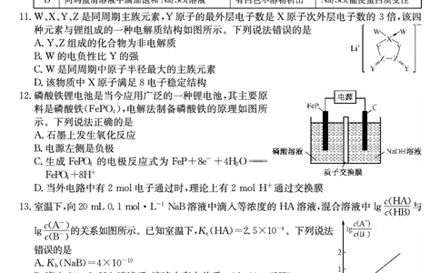 山西省2024届高三第一学期期末优生联考理综_2024届山西省高三第一学期期末优生联考