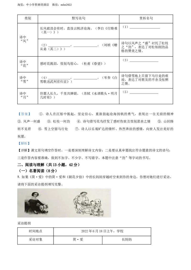 精品解析：2022年湖南省郴州市中考语文真题（解析版）_中考真题_1.语文中考真题2015-2024年_2022中考语文真题145份20