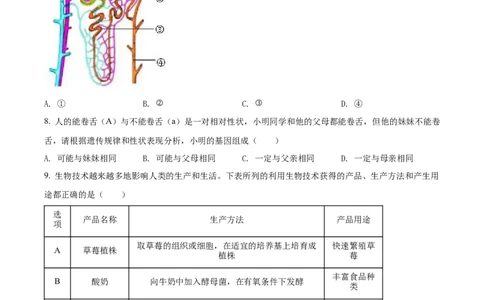 精品解析：2022年安徽省中考生物真题（原卷版）_中考真题_8.生物中考真题2015-2024年_2022年全国中考生物114份14