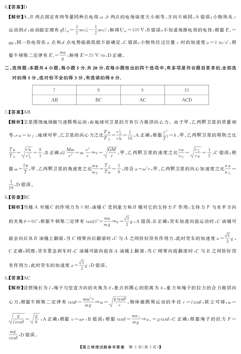 物理答案_2025年7月_250715湖南省&middot;天壹名校联盟2026届高三起点考试（全科）_答案
