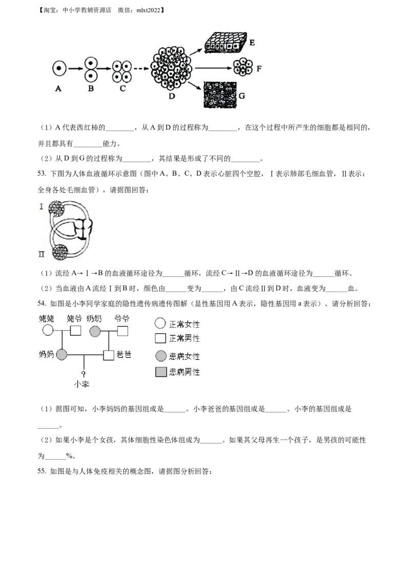 精品解析：2022年江苏省无锡市初中学业水平考查生物试题（原卷版）_中考真题_8.生物中考真题2015-2024年_2022年全国中考生物114份14