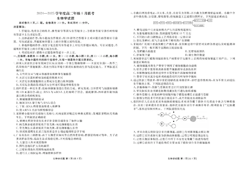 衡水金卷2024-2025学年度高二年级6月联考生物试题+答案_2025年6月_250613衡水金卷2024-2025学年度高二年级6月联考（全科）(1)