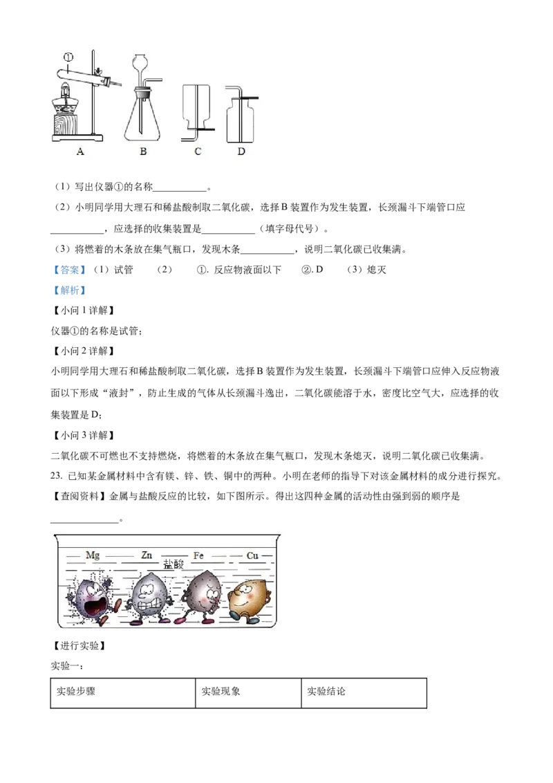 精品解析：2022年湖南省长沙市中考化学真题（解析版）_中考真题_5.化学中考真题2015-2024年_地区卷_湖南省_长沙化学08-22年