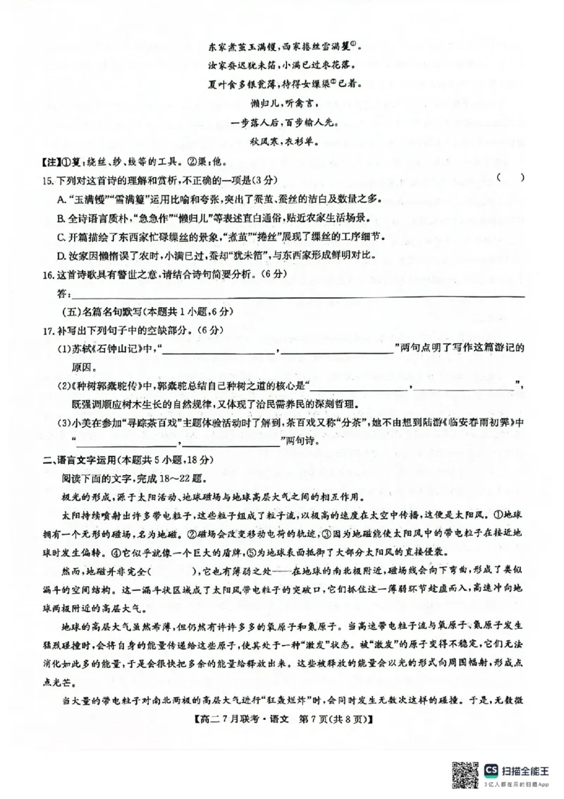 语文试卷-洛阳强基联盟高二7月联考_2025年7月_250713河南省洛阳市强基联盟2025年7月高二下学期期末联考（全科）_河南省洛阳市强基联盟2025年7月高二下学期期末联考语文