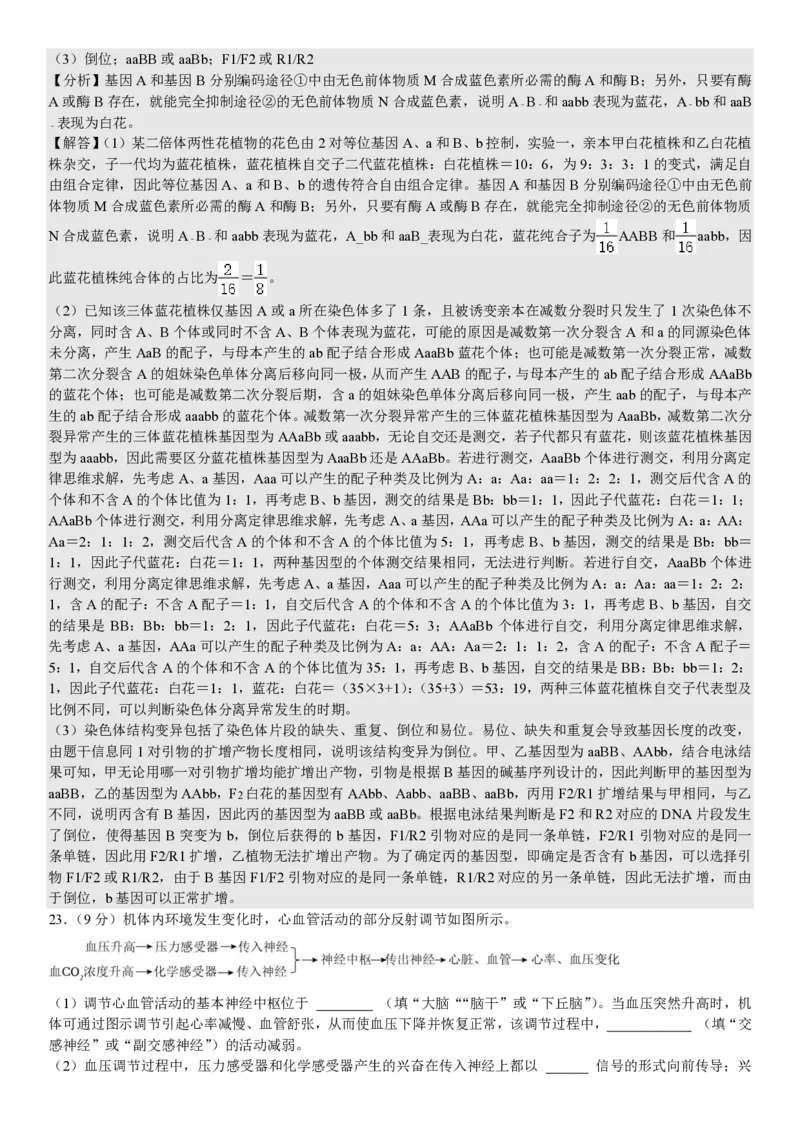 山东生物-答案（回忆版）_1.高考2025全国各省真题+答案_00.2025各省市高考真题及答案（按省份分类）_13、山东卷（9科全）_生物