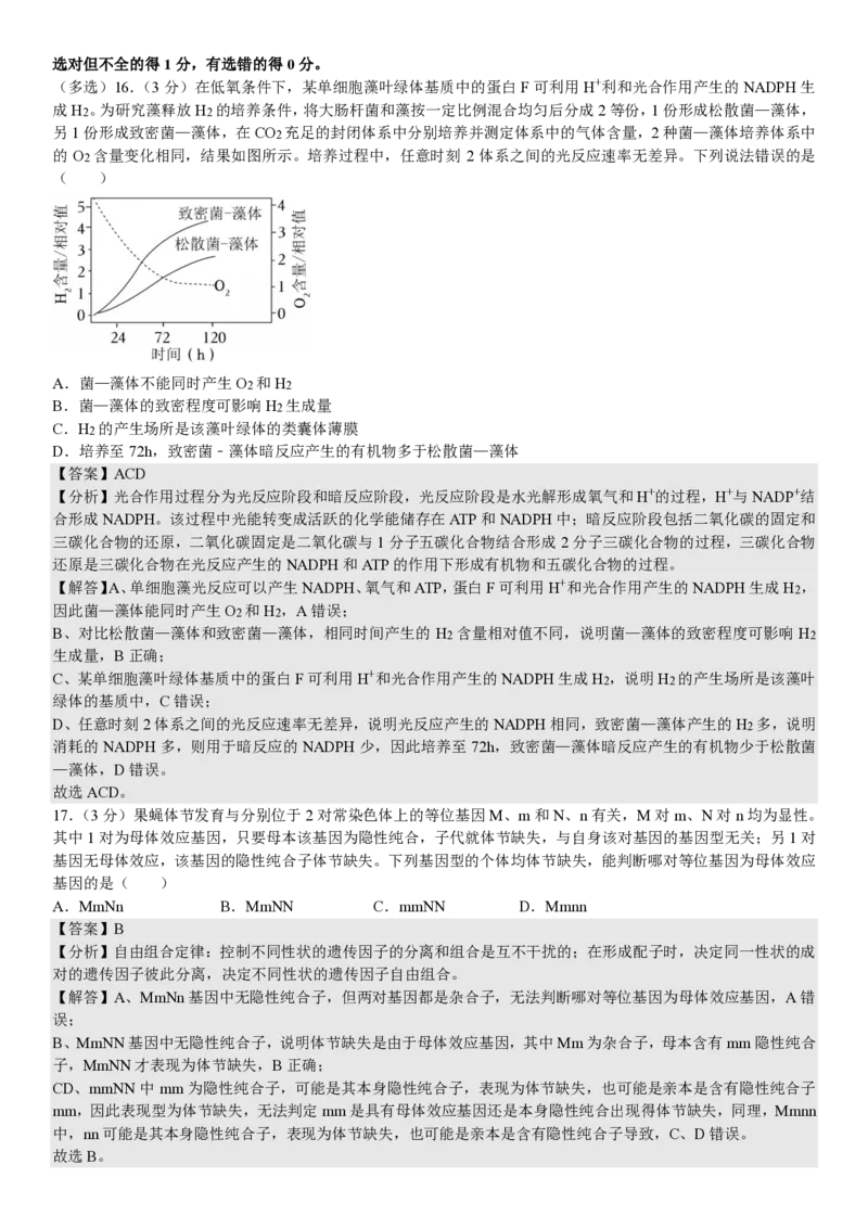 山东生物-答案（回忆版）_1.高考2025全国各省真题+答案_00.2025各省市高考真题及答案（按省份分类）_13、山东卷（9科全）_生物