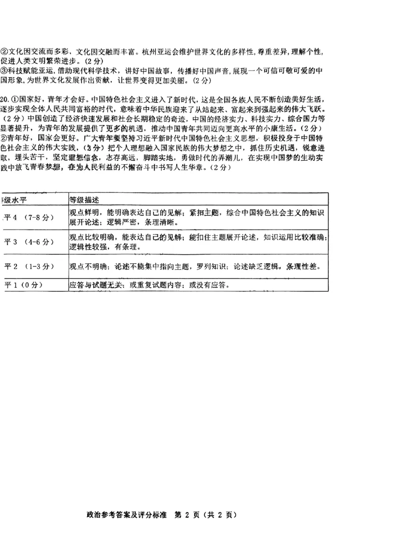 政治参考答案及评分标准_2024届山东省高中名校高三上学期12月统一调研考试_山东省高中名校2024届高三上学期12月统一调研考试政治