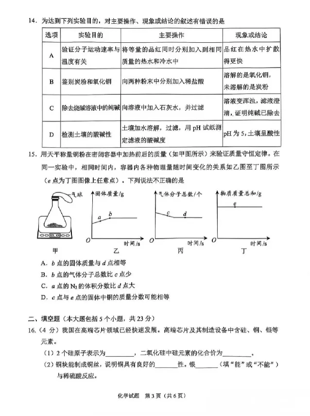 2025《重庆市初中学业水平考试》化学_2025全国各地《中考真题试卷及答案》_2025重庆中考真题及答案