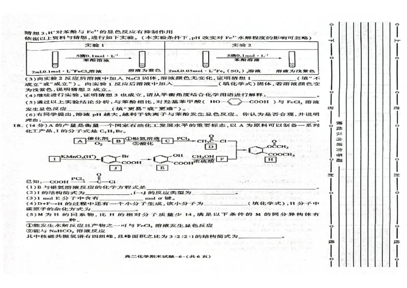 陕西省西安市新城区2024-2025学年高二下学期7月期末化学试题（含答案）_2025年7月_250706陕西省西安市新城区2024-2025学年高二下学期7月期末质量检测（全科）