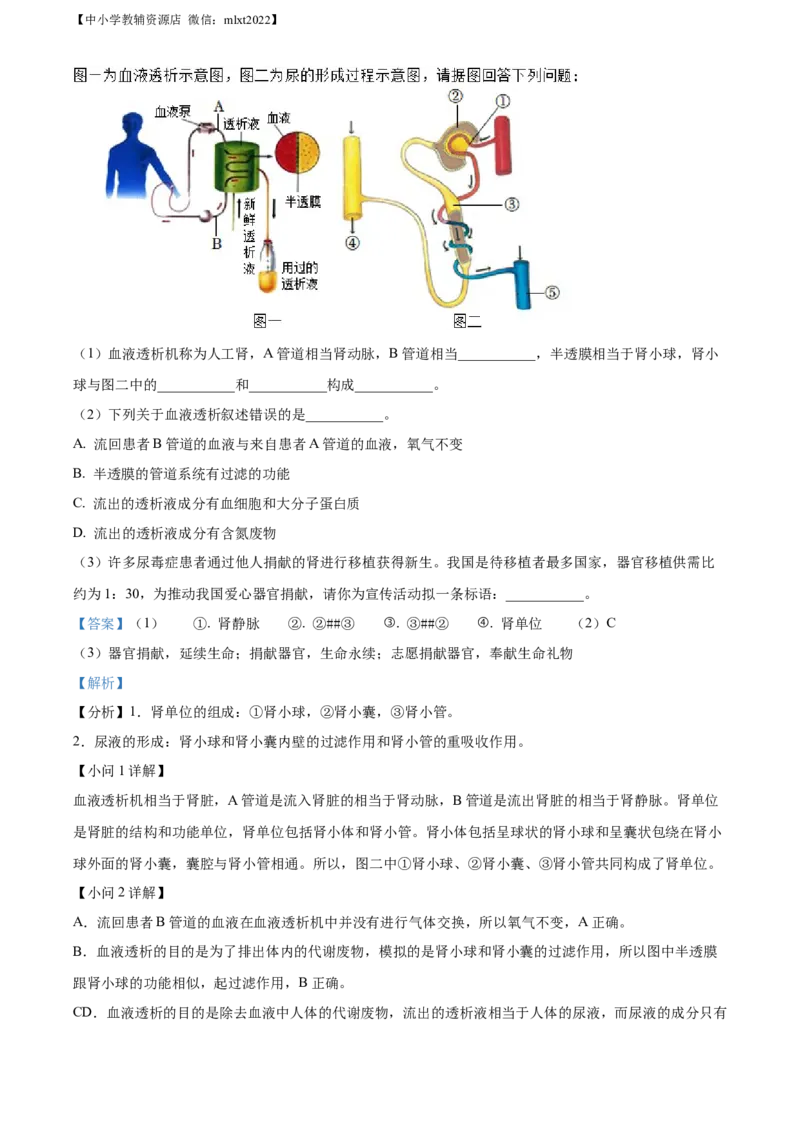 精品解析：2022年湖南省益阳市中考生物真题（解析版）_中考真题_8.生物中考真题2015-2024年_2022年全国中考生物114份14