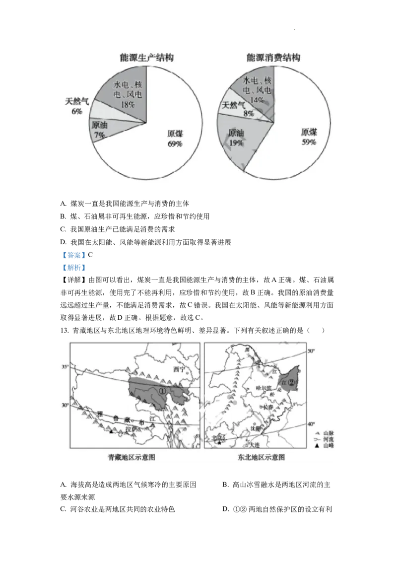精品解析：2022年山东省泰安市中考地理真题（解析版）_中考真题_9.地理中考真题2015-2024年_2022中考地理真题98份18