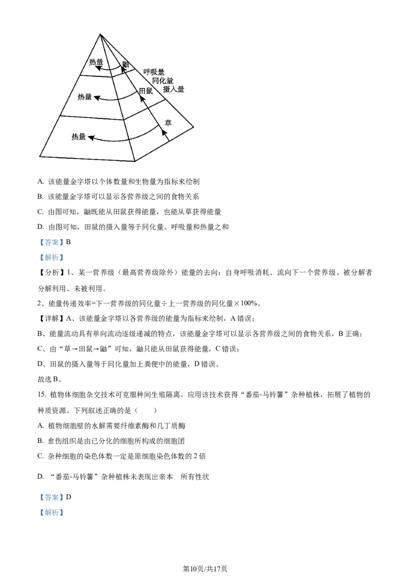 精品解析：2024年1月贵州省普通高等学校招生考试适应性测试生物试题（解析版）_九省联考更新中_贵州（物化生政史地）_贵州生物（含答案）