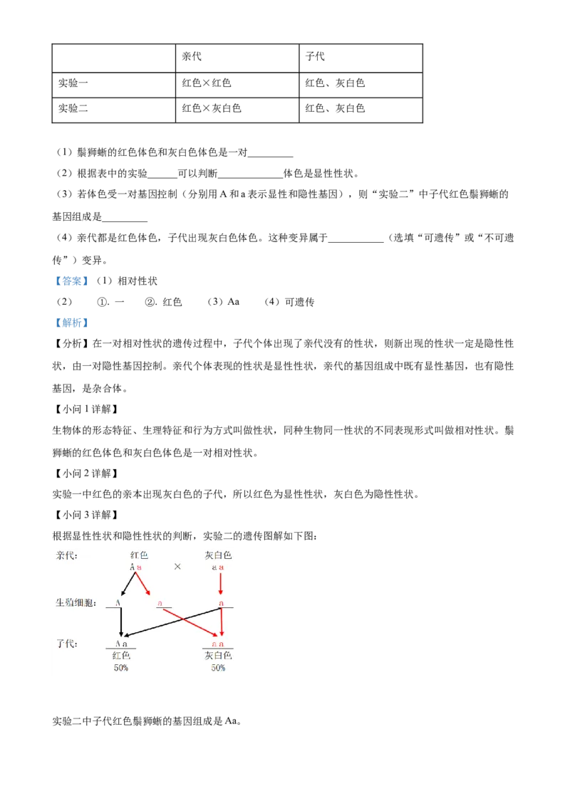 精品解析：2022年湖南省怀化市中考生物真题（解析版）_中考真题_8.生物中考真题2015-2024年_2022年全国中考生物114份14