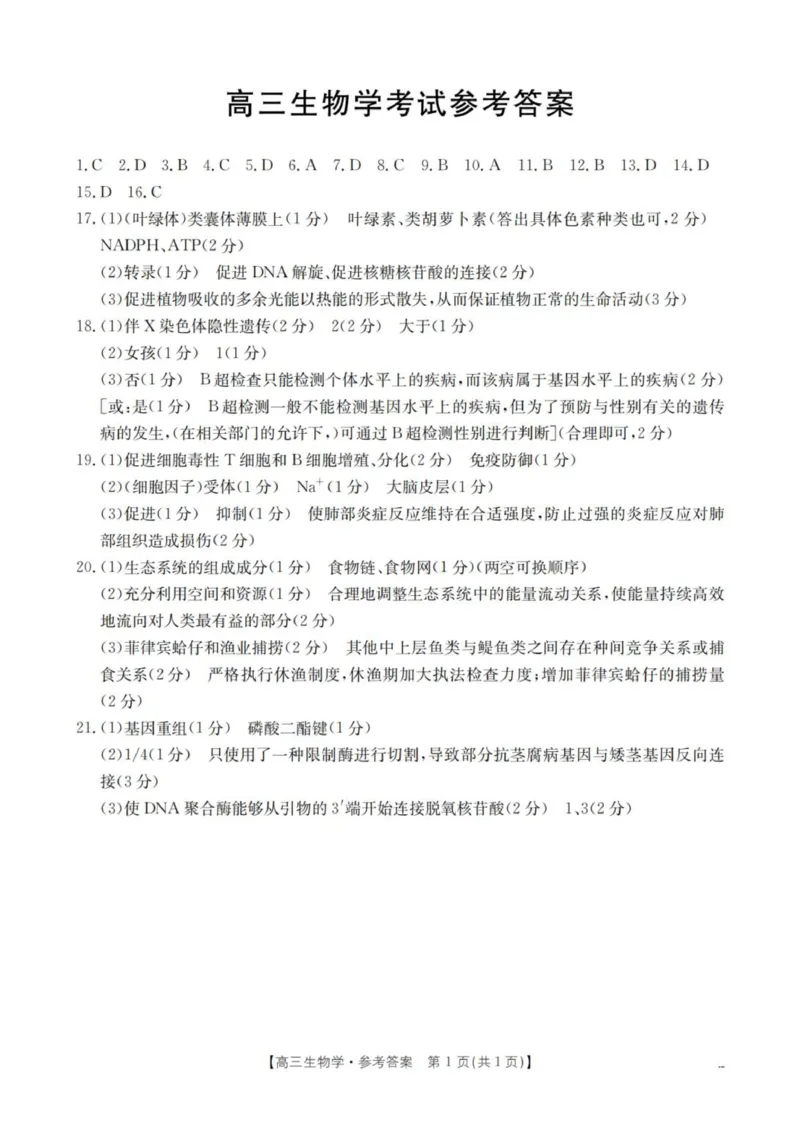 生物学答案_扫描版_2025年12月_251203陕西省金太阳2025-2026学年高三上学期11月联考（全科）_陕西省金太阳2025-2026学年高三上学期11月联考生物试卷（含答案）